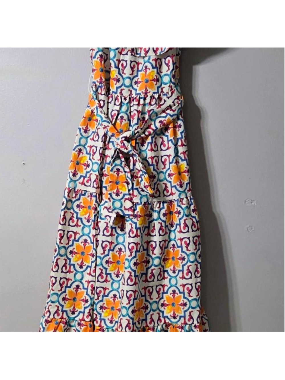 Fame floral and geometric print maxi dress with tie waist